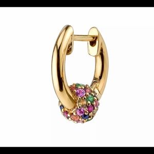 Rainbow Pave Bead Sterling Silver Hoop Earrings